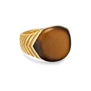Chevron Signet Ring in 18K Yellow Gold with Tiger's Eye, 18mm, Size 9