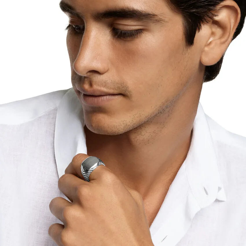 Chevron Signet Ring in Sterling Silver, 18mm, Size 9