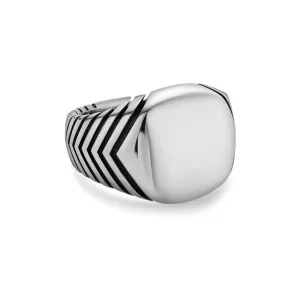 Chevron Signet Ring in Sterling Silver, 18mm, Size 9