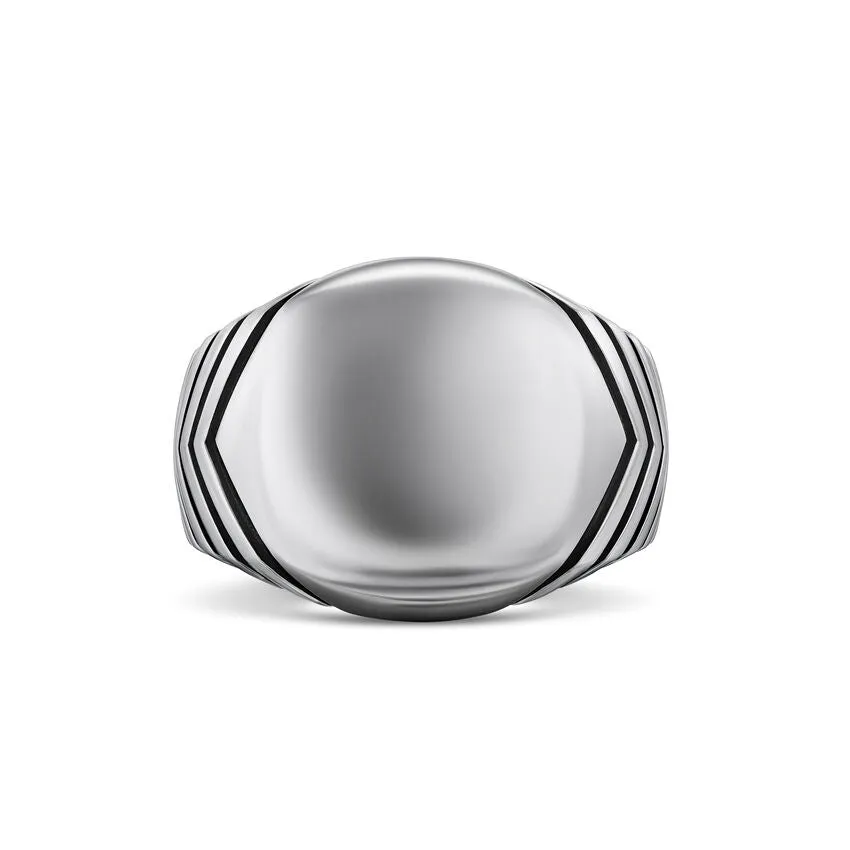 Chevron Signet Ring in Sterling Silver, 18mm, Size 9
