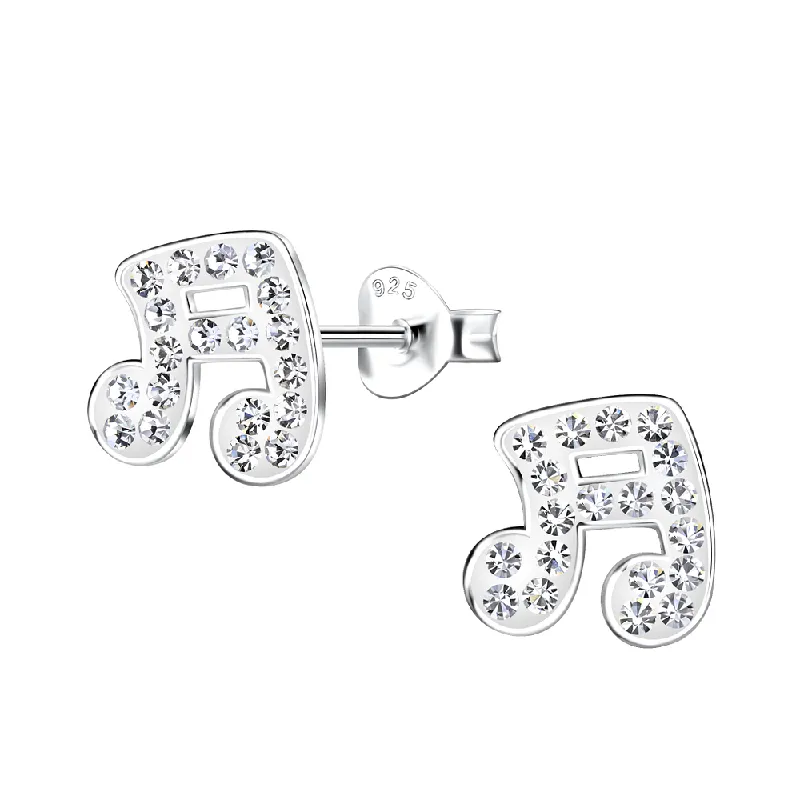 Children's Sterling Silver 'Sparkle Music Notes' Crystal Stud Earrings