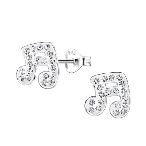 Children's Sterling Silver 'Sparkle Music Notes' Crystal Stud Earrings