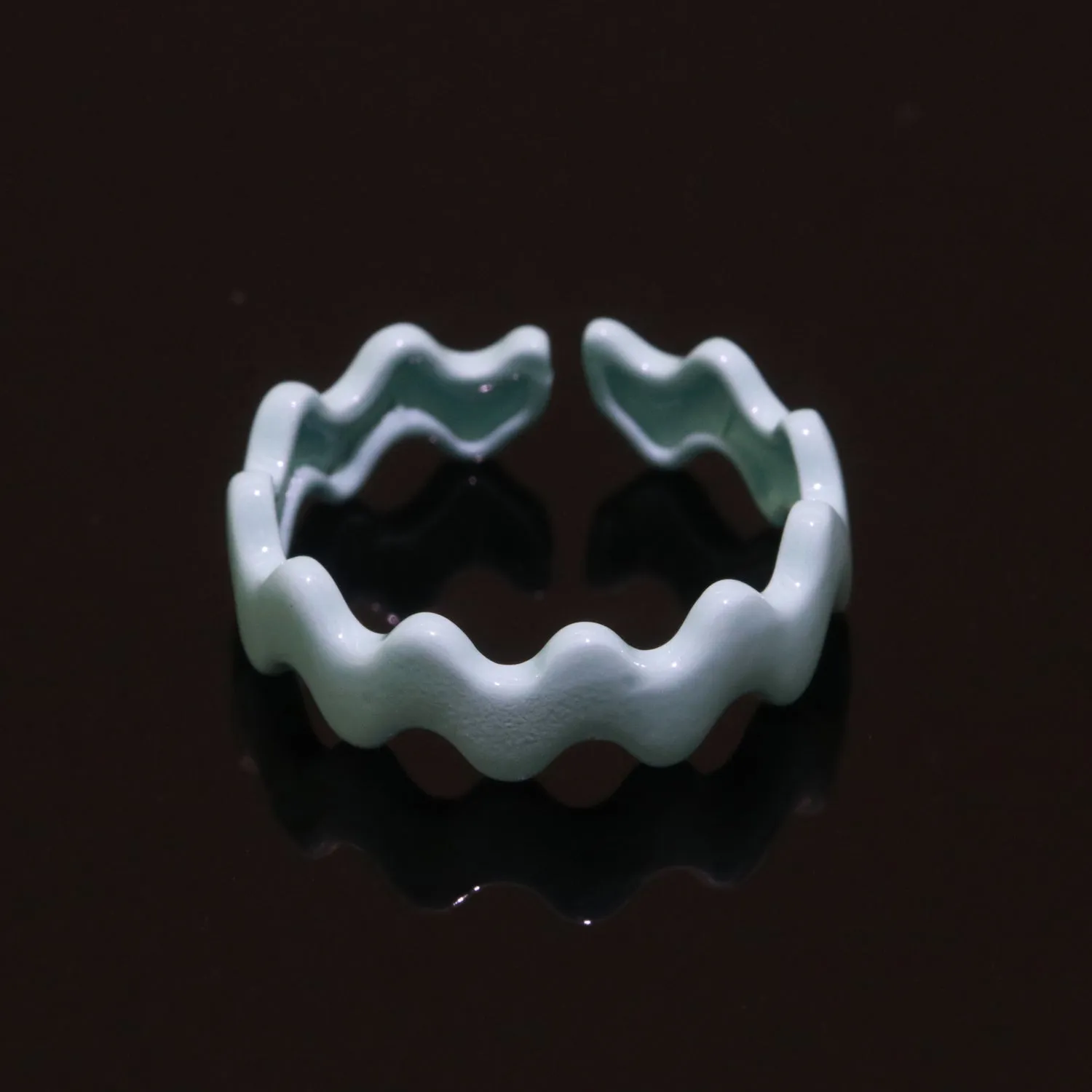 Chunky Brass Enamel Ring The Wave Open Adjustable Ring for Stackable Y2K Ring