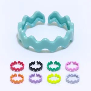 Chunky Brass Enamel Ring The Wave Open Adjustable Ring for Stackable Y2K Ring