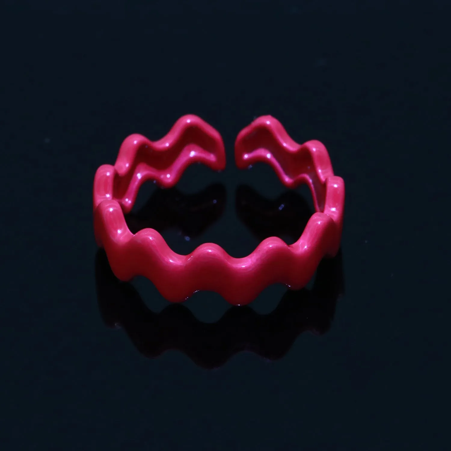 Chunky Brass Enamel Ring The Wave Open Adjustable Ring for Stackable Y2K Ring