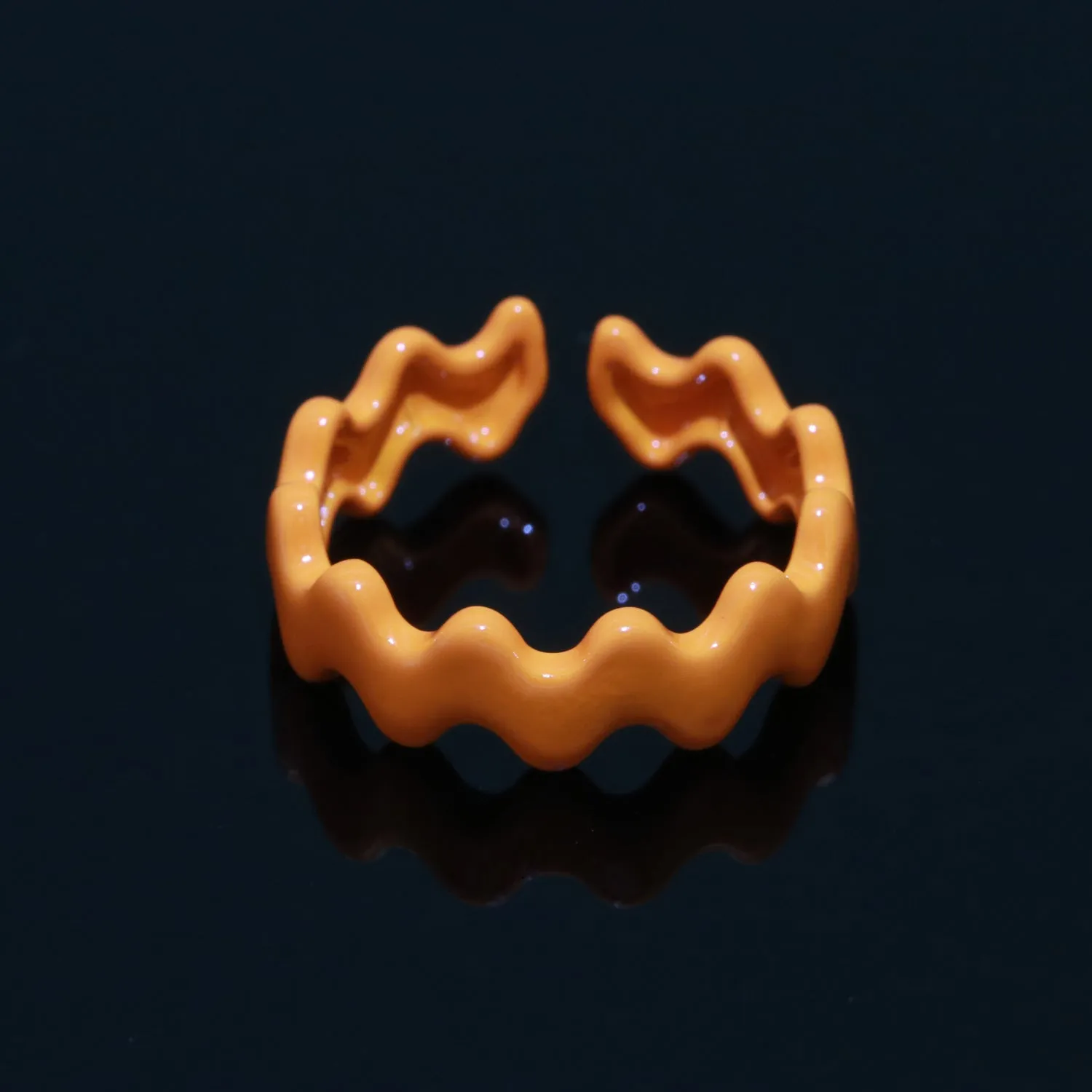 Chunky Brass Enamel Ring The Wave Open Adjustable Ring for Stackable Y2K Ring