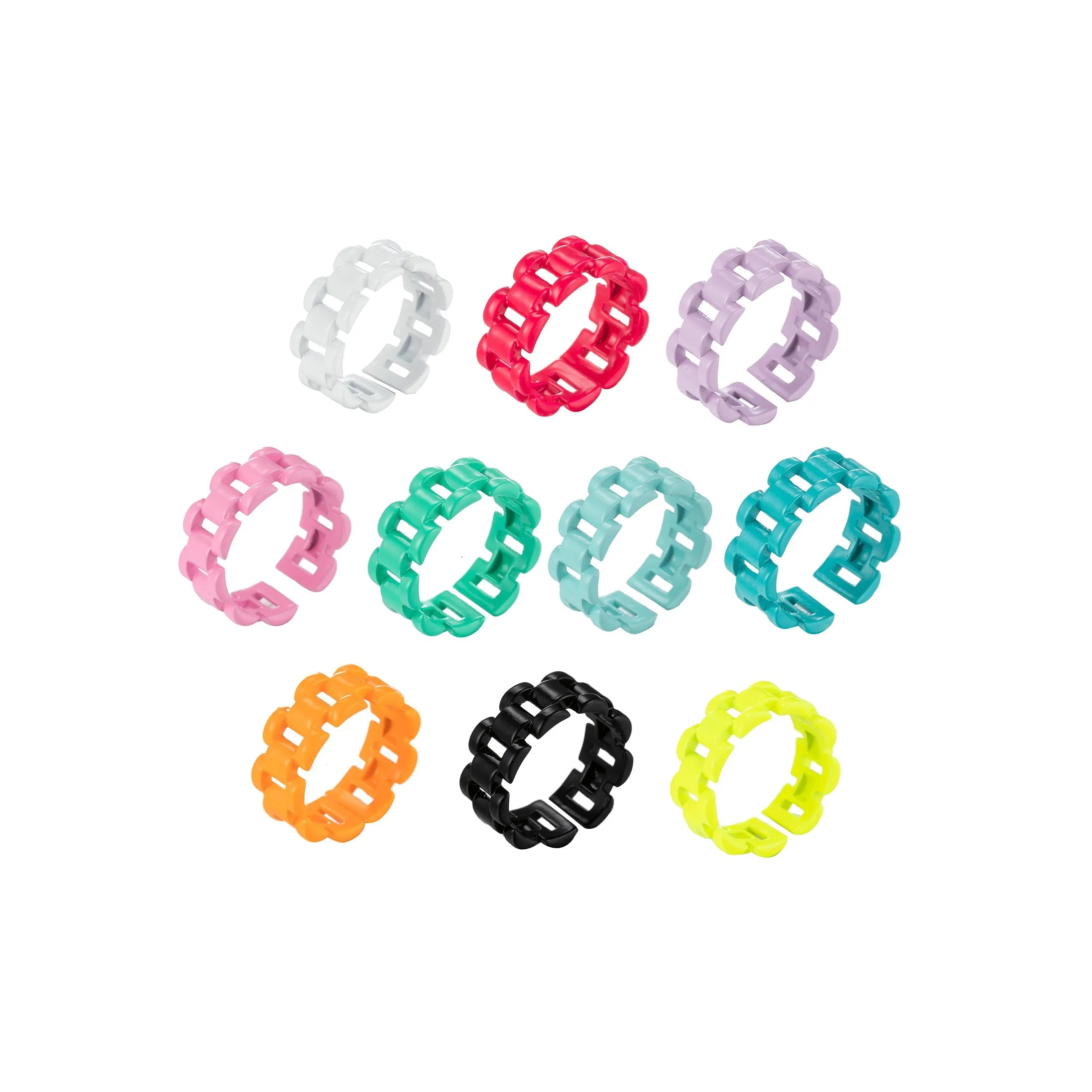 Chunky Y2K style retro ring Open Adjustable Colorful Watch Chain Link ring Summer Trend Rings Neon Enamel Chain for Fun Stackable Jewelryg Yellow Green Blue Purple Pink Teal Neon Ring Jewelry Size 6.5