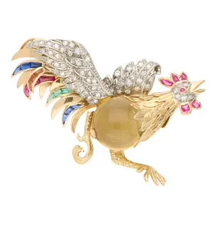 Citrine and diamond cockerel brooch