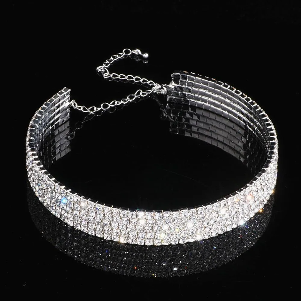 Classic Elegant Tassel Crystal Bridal Jewelry Sets In African Rhinestone Wedding Style  Necklace Earrings Bracelet Sets For Girls and Women