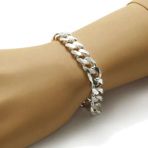 Classic Sterling Silver Cuban Link Chain Bracelet in 11mm (Gauge 300) width. Available in 8", 9", and 10" Lengths.