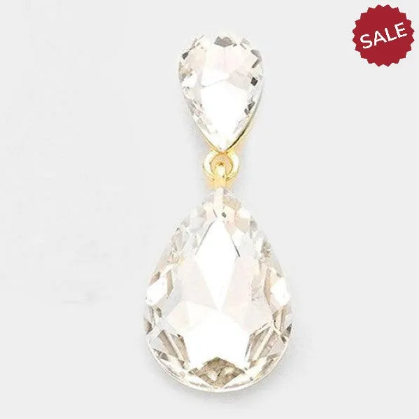 Clear Crystal Double Teardrop Gold Earrings
