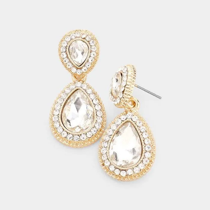 Clear Crystal Teardrop Gold Earrings