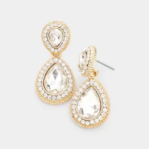 Clear Crystal Teardrop Gold Earrings
