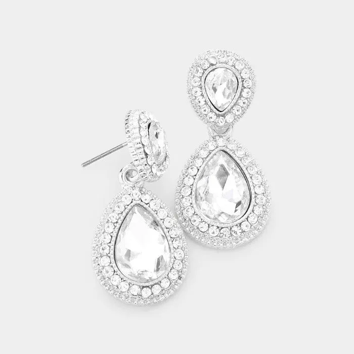 Clear Crystal Teardrop Silver Earrings