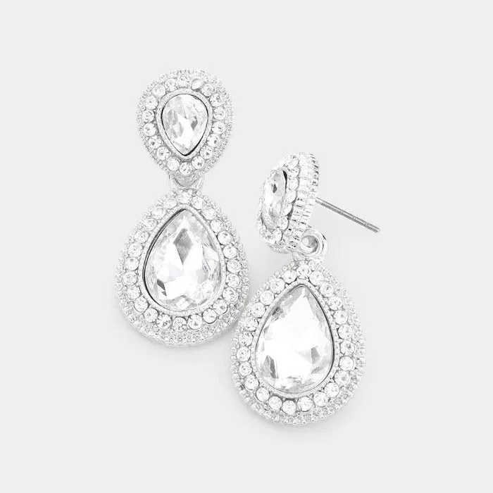 Clear Crystal Teardrop Silver Earrings