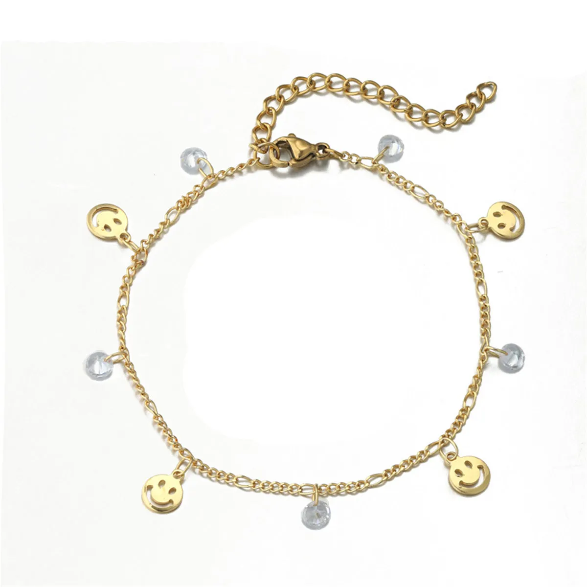 Clear Cubic Zirconia & 18K Gold-Plated Smiley Station Bracelet