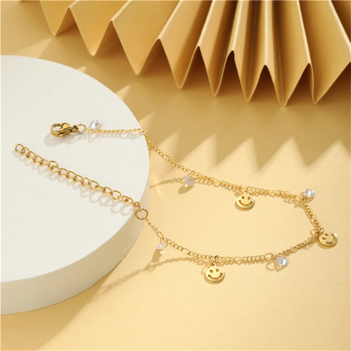 Clear Cubic Zirconia & 18K Gold-Plated Smiley Station Bracelet