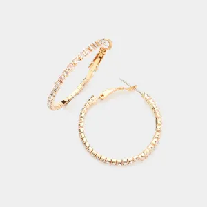 Clear CZ Rhinestone Hoop Earrings on Gold | 1.4"|  622977