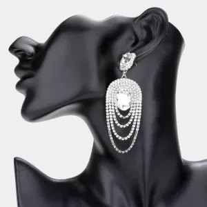 Clear Oval Stone Draped Rhinestone Pageant Earrings | Prom Earrings | 584270