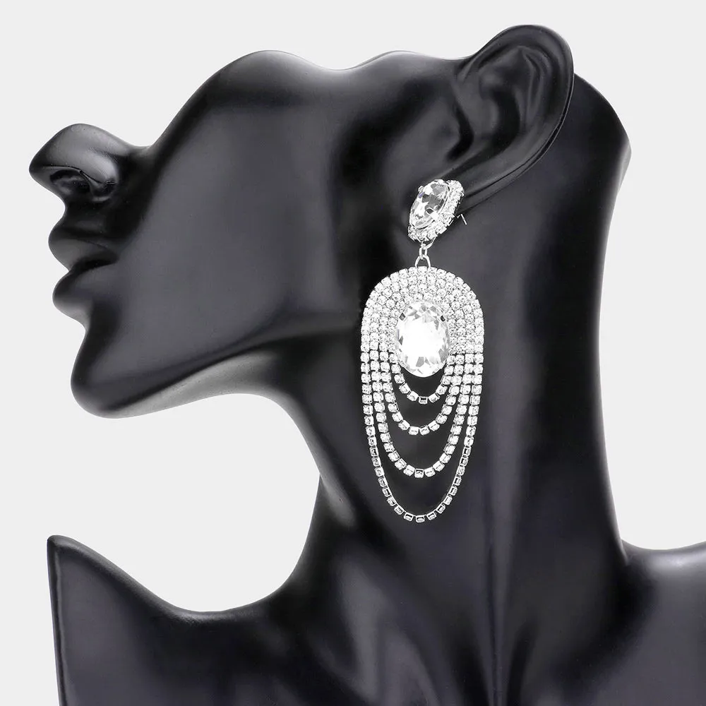 Clear Oval Stone Draped Rhinestone Pageant Earrings | Prom Earrings | 584270
