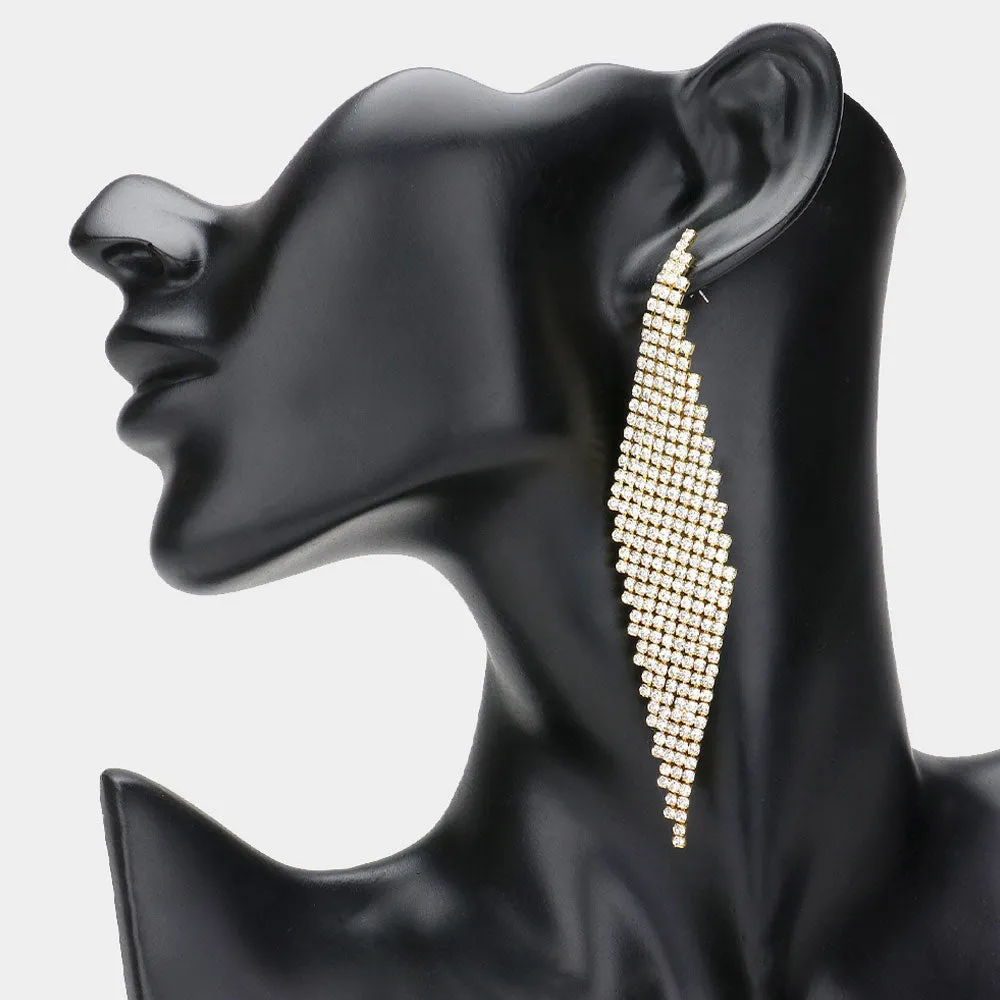 Clear Rhinestone Abstract Paved Pageant Earrings on Gold | Prom Earrings |  628381