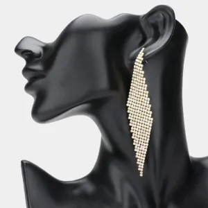 Clear Rhinestone Abstract Paved Pageant Earrings on Gold | Prom Earrings |  628381