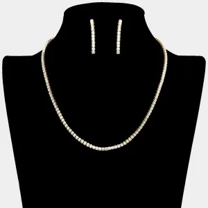 Clear Rhinestone and Earrings Necklace Set on Gold | Prom Jewelry |  611914