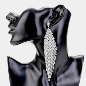 Clear Rhinestone Fringe Statement Earring on Silver  | 426189