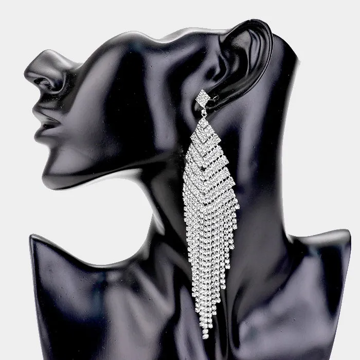 Clear Rhinestone Fringe Statement Earring on Silver  | 426189