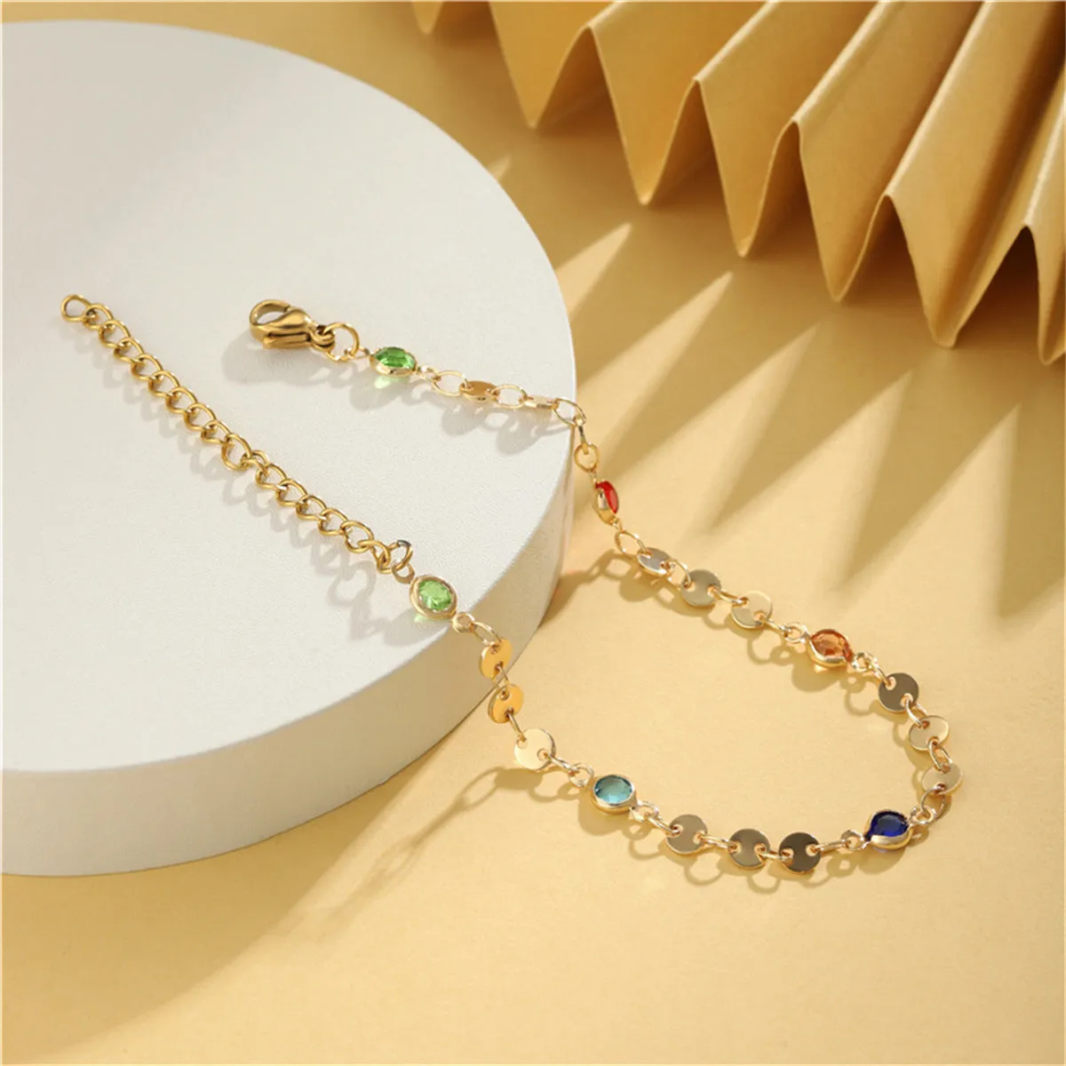 Colored Crystal & 18K Gold-Plated Chain Bracelet