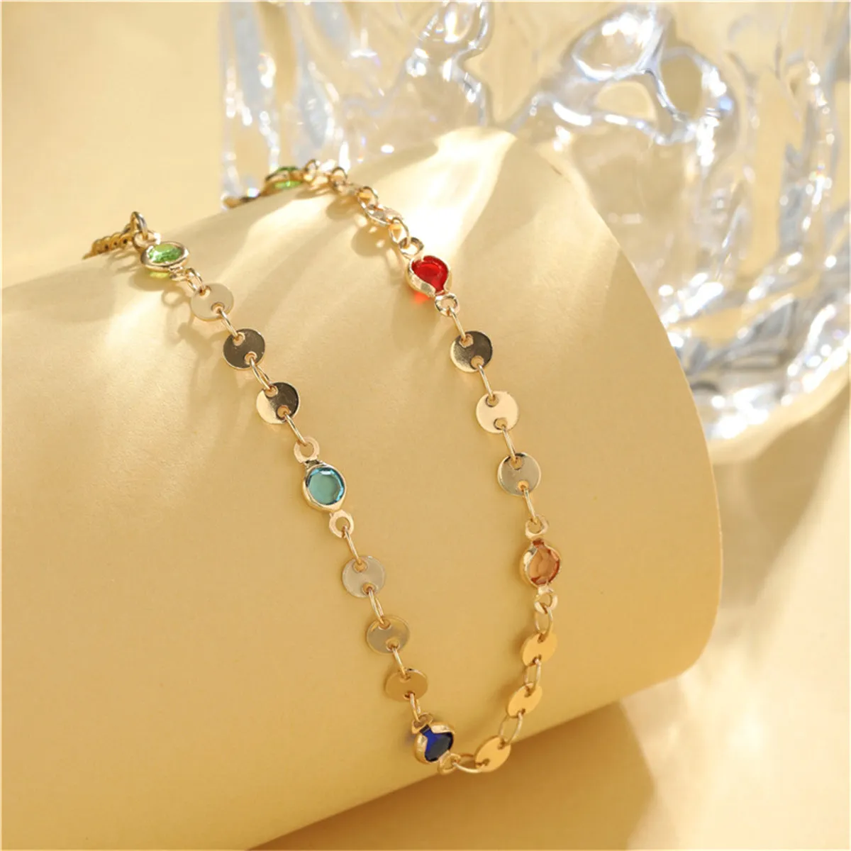 Colored Crystal & 18K Gold-Plated Chain Bracelet