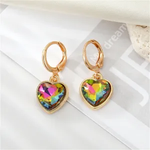 Colored Crystal & 18K Gold-Plated Heart Drop Earrings