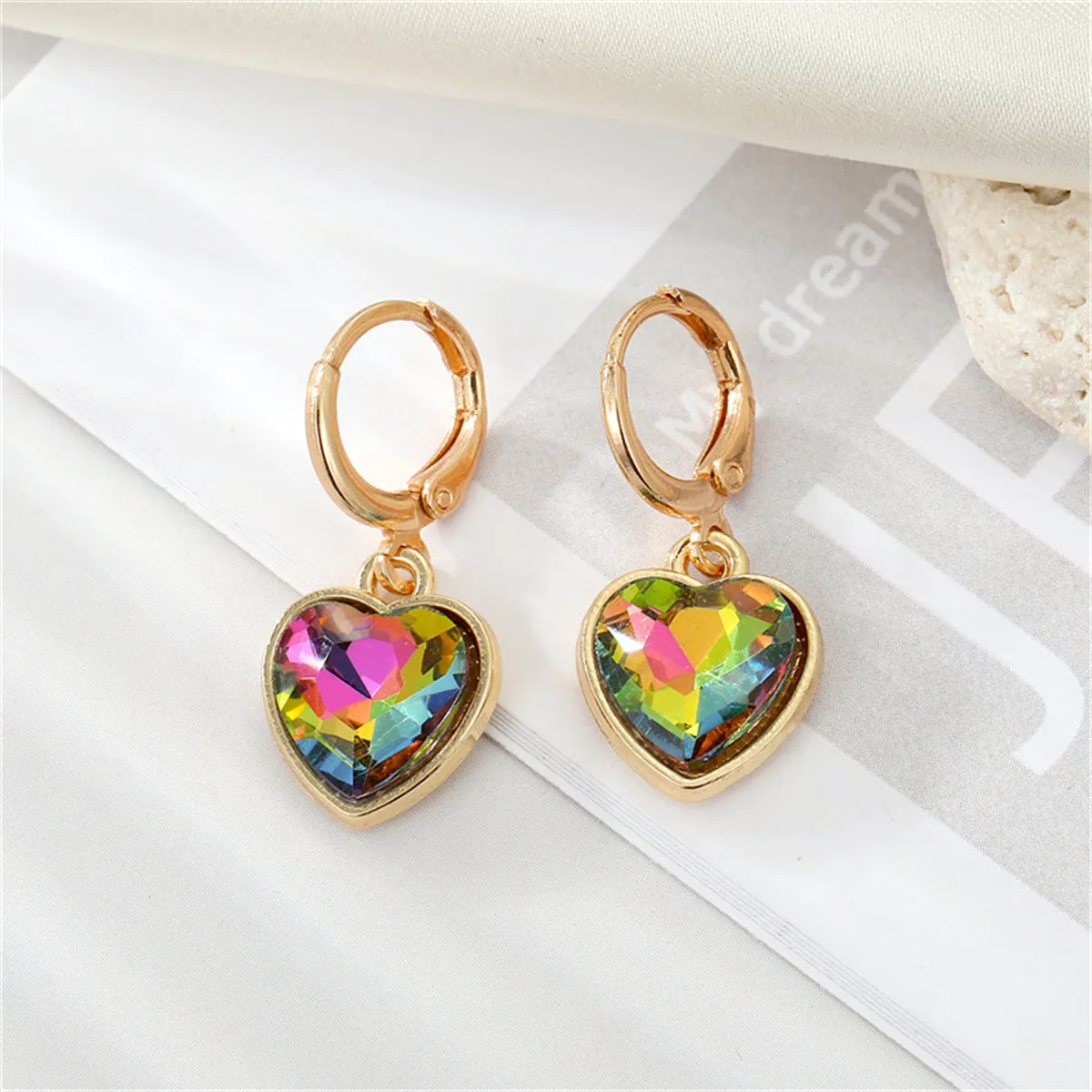 Colored Crystal & 18K Gold-Plated Heart Drop Earrings