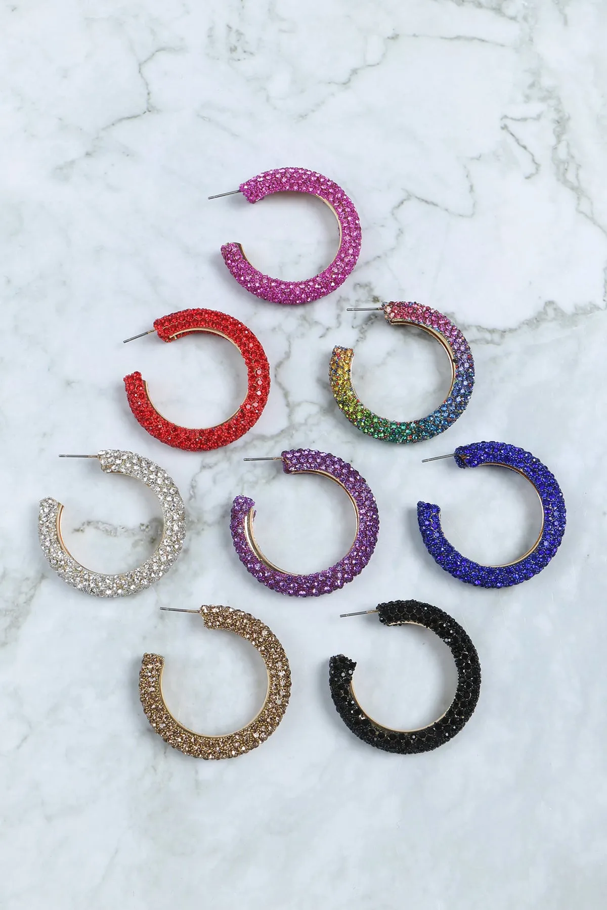 COLORED PAVE RHINESTONE HOOP EARRINGS