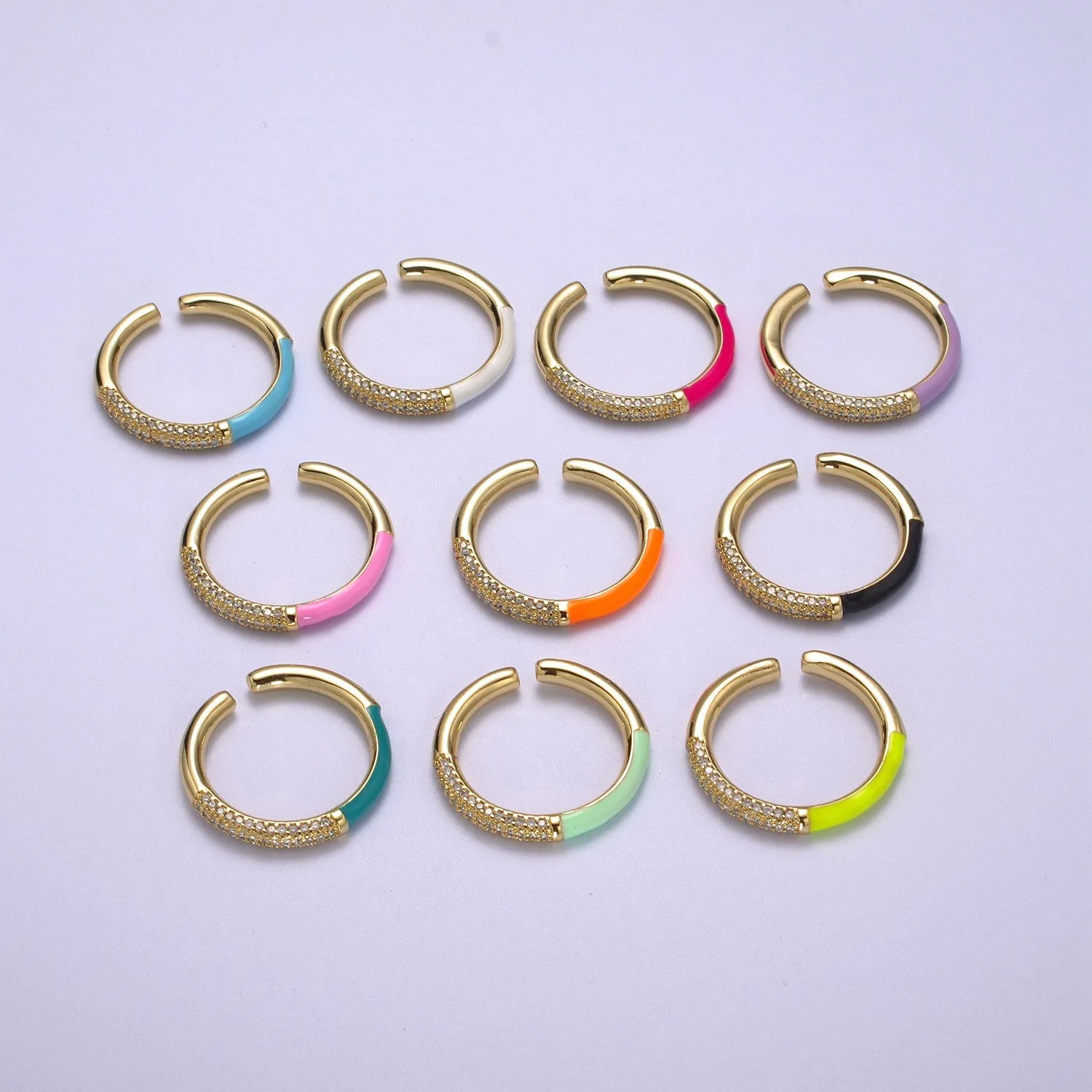 Colorful Enamel Adjustable Ring, 14K Gold Filled CZ Fusion Stacking Ring, Adjustable Ring, Fashion Enamel Jewelry S-170 ~ S-179
