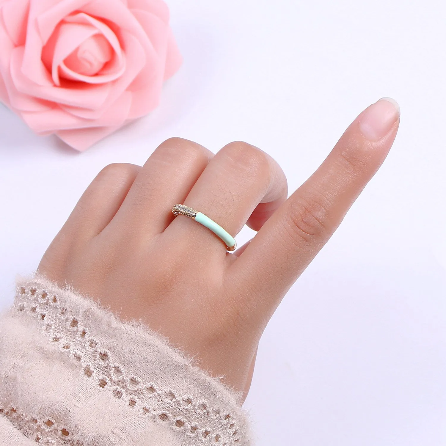 Colorful Enamel Adjustable Ring, 14K Gold Filled CZ Fusion Stacking Ring, Adjustable Ring, Fashion Enamel Jewelry S-170 ~ S-179