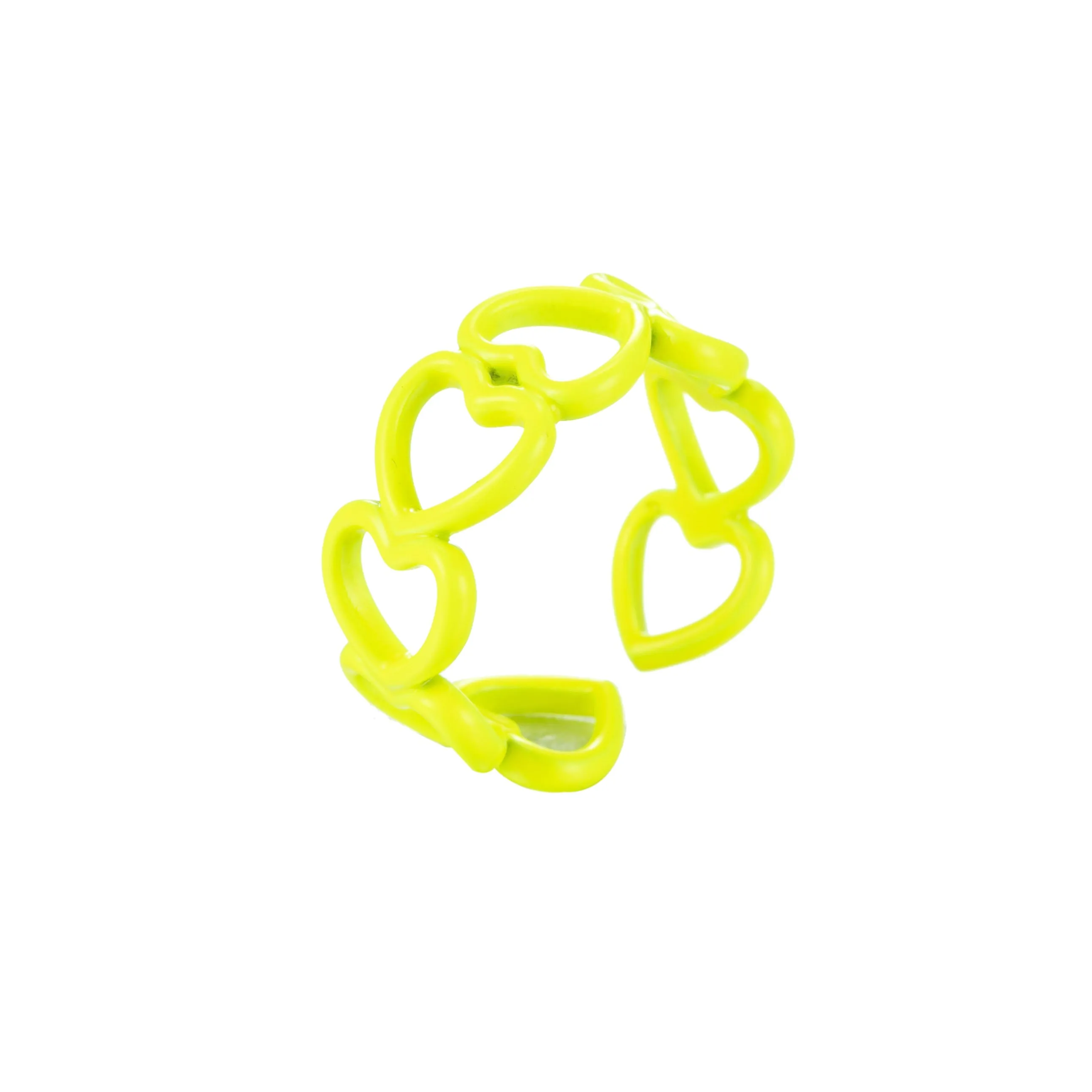 Colorful Enamel Open Heart Ring , Neon Color Enamel Ring Black Pink Teal White Yellow