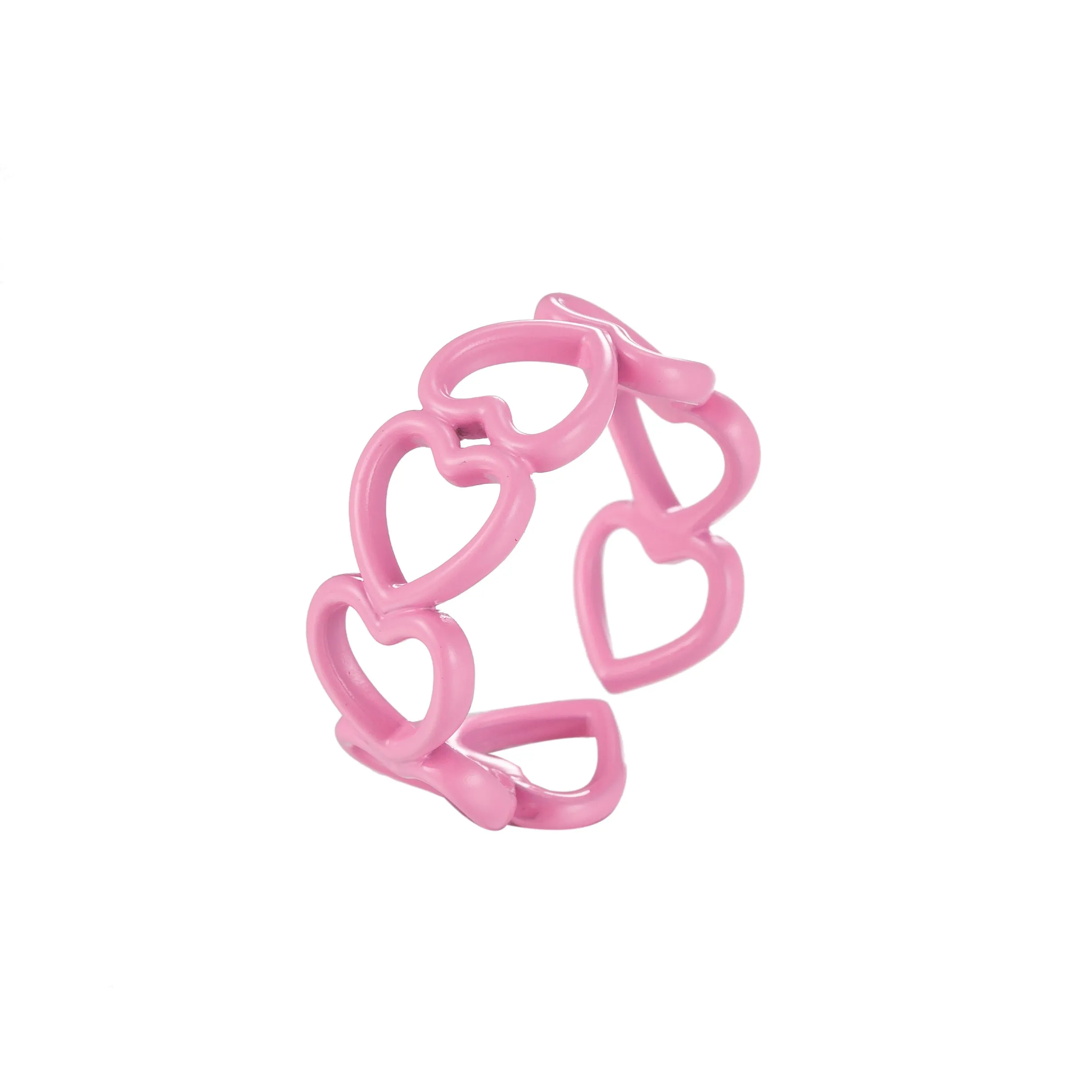 Colorful Enamel Open Heart Ring , Neon Color Enamel Ring Black Pink Teal White Yellow