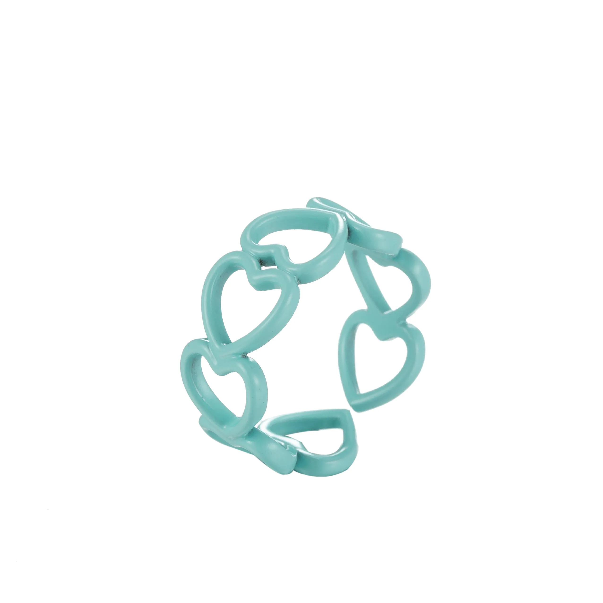 Colorful Enamel Open Heart Ring , Neon Color Enamel Ring Black Pink Teal White Yellow