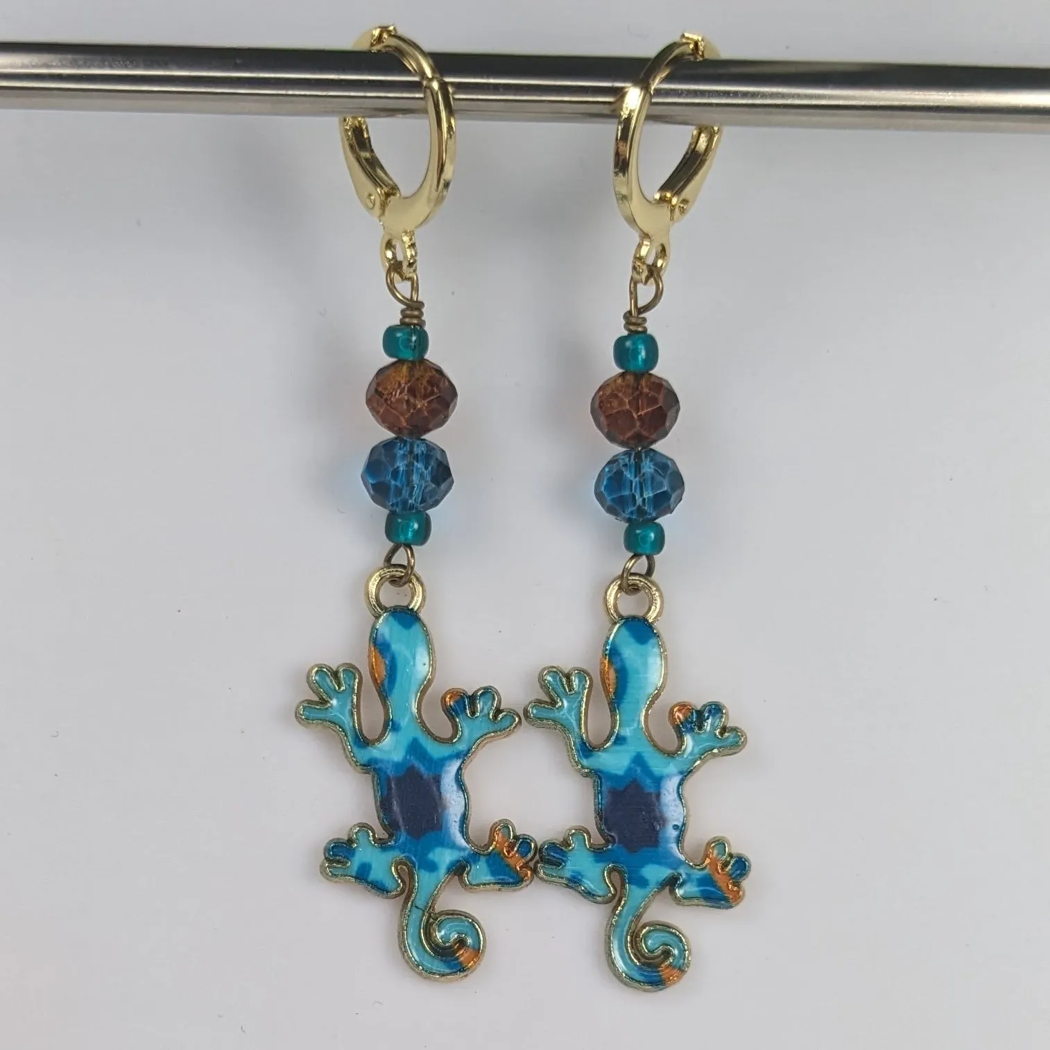 Colorful Geckos Earrings & Stitch Markers