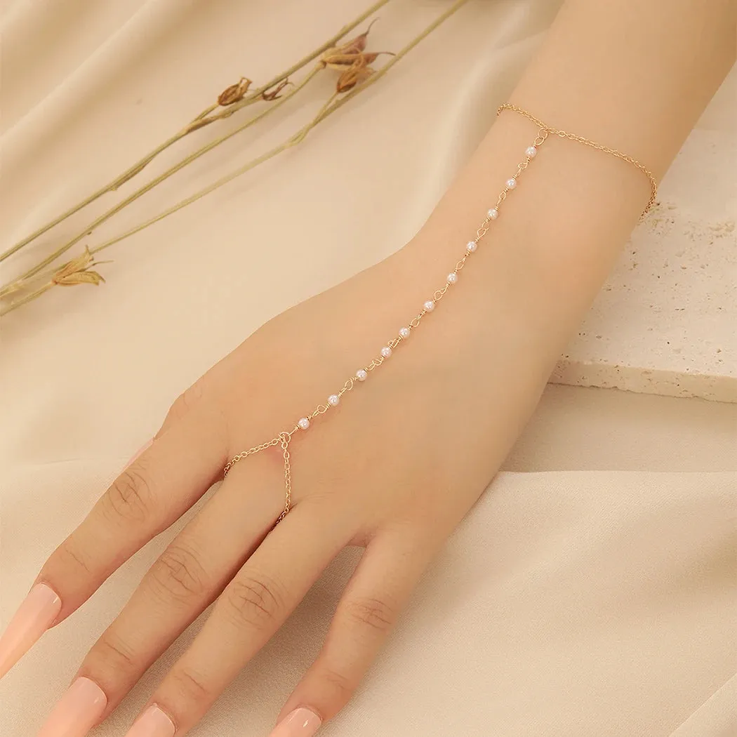 Colorful Zircon Crystal Link Chain Wrist Bracelet For Women Finger Ring Bracelets Trend Statement Jewelry