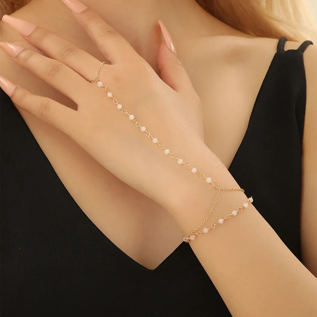 Colorful Zircon Crystal Link Chain Wrist Bracelet For Women Finger Ring Bracelets Trend Statement Jewelry