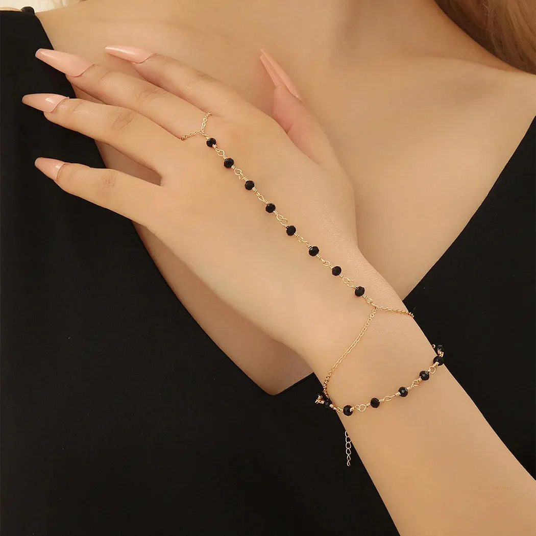 Colorful Zircon Crystal Link Chain Wrist Bracelet For Women Finger Ring Bracelets Trend Statement Jewelry