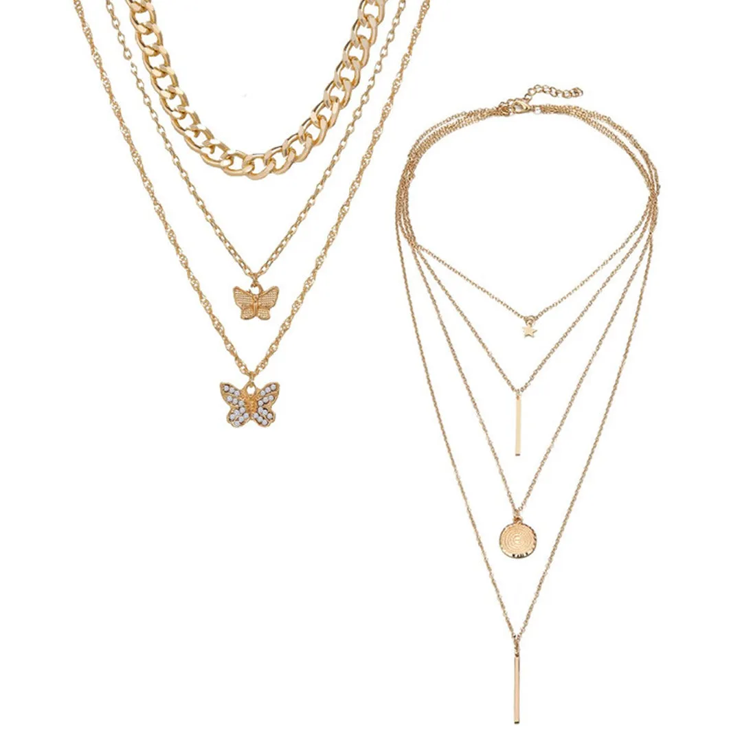 Combo Of 2 Gold Plated Multi Layered Pendant