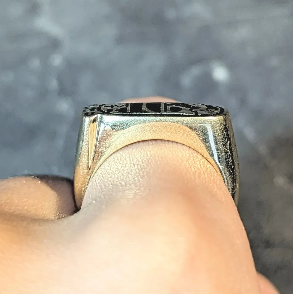 Contemporary Enamel 14 Karat Yellow Gold Egyptian Revival Cartouche Signet Ring