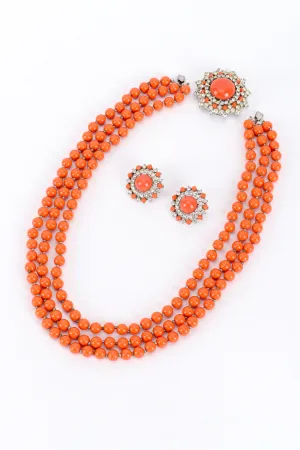 Coral Bead Necklace & Earring Set