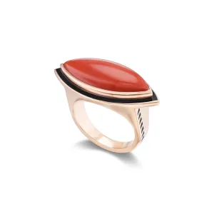 Coral Marquis Ring with Black Enamel