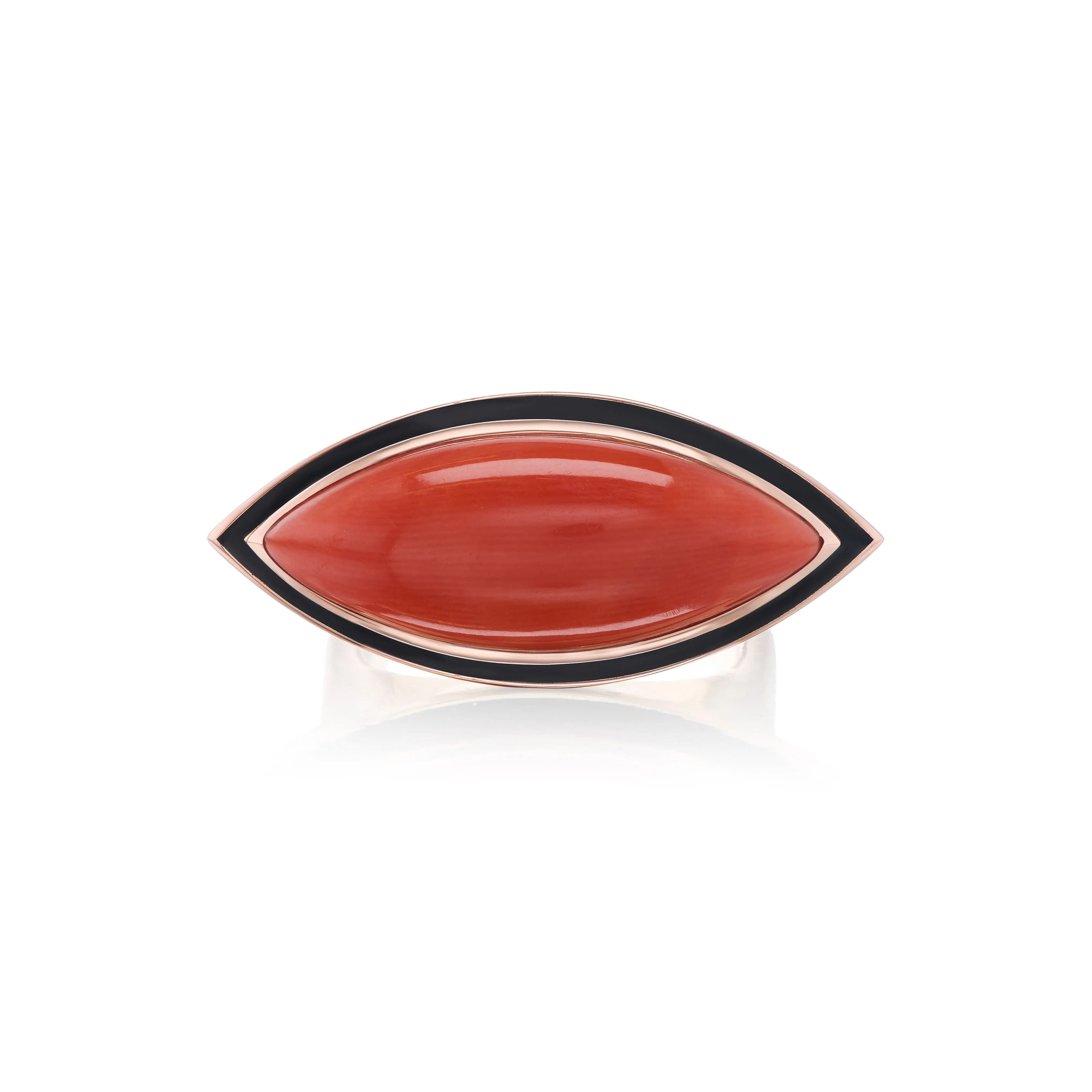 Coral Marquis Ring with Black Enamel