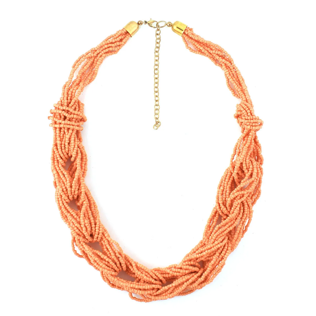 CORAL SEED BEAD MULTI LAYERED NECKLACE #KBI-NL-1201 CORAL (KF4)