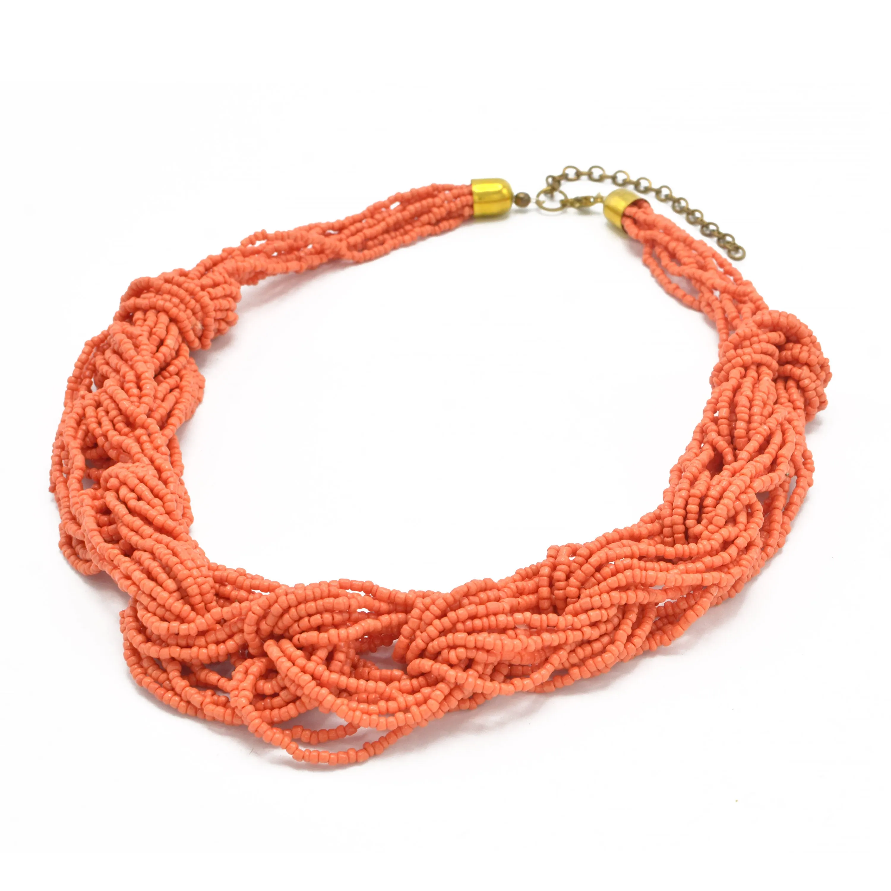 CORAL SEED BEAD MULTI LAYERED NECKLACE #KBI-NL-1201 CORAL (KF4)